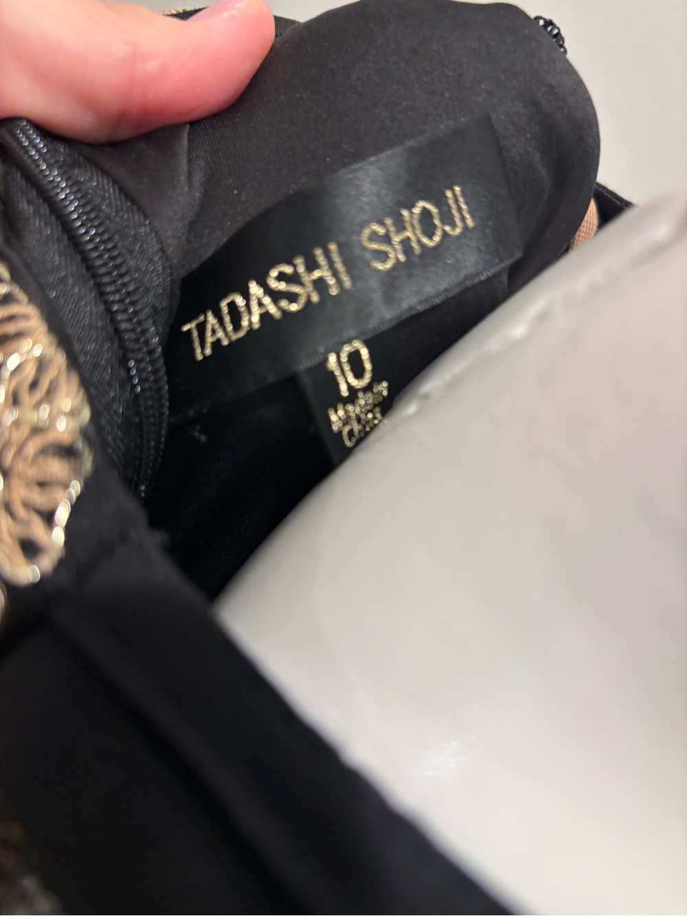 Tadashi Shoji Black & Gold Lace-Embroidered Sheer-Sleeve Gown - Picture 5 of 12